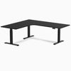 Desky L-Shape Curved Laminate Sit Stand Desk, Black desktop, Matte Black frame