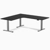 Desky L-Shape Curved Laminate Sit Stand Desk, Black desktop, Space Gray frame