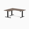 Desky L-Shape Curved Laminate Sit Stand Desk, Jarrah Legno desktop, Matte Black frame