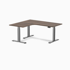 Desky L-Shape Curved Laminate Sit Stand Desk, Jarrah Legno desktop, Space Gray frame