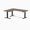 Desky L-Shape Curved Laminate Sit Stand Desk, Jarrah Legno desktop, Matte Black frame