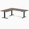 Desky L-Shape Curved Laminate Sit Stand Desk, Jarrah Legno desktop, Matte Black frame