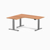 Desky L-Shape Curved Laminate Sit Stand Desk, Prime Oak desktop, Space Gray frame