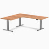 Desky L-Shape Curved Laminate Sit Stand Desk, Prime Oak desktop, Space Gray frame