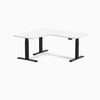 Desky L-Shape Curved Laminate Sit Stand Desk, White desktop, Matte Black frame