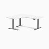 Desky L-Shape Curved Laminate Sit Stand Desk, White desktop, Space Gray frame
