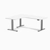 Desky L-Shape Curved Laminate Sit Stand Desk, White desktop, Space Gray frame