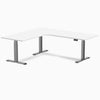 Desky L-Shape Curved Laminate Sit Stand Desk, White desktop, Space Gray frame