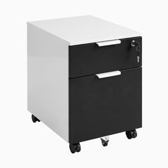Desky Minimal Filing Cabinet, White frame, Black Laminate