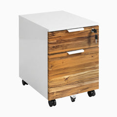 Desky Minimal Filing Cabinet, White frame, Teak Hardwood
