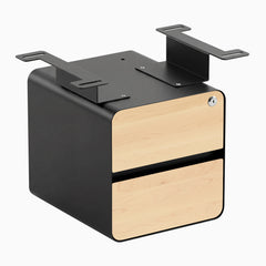 Desky Minimal Under Desk Cabinet, Maple Hardwood, Black frame