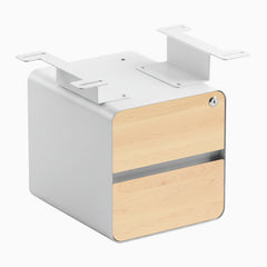 Desky Minimal Under Desk Cabinet, Maple Hardwood, White frame