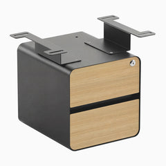 Desky Minimal Under Desk Cabinet, Sublime Teak Laminate, Space Gray frame