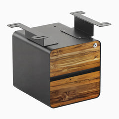 Desky Minimal Under Desk Cabinet, Teak Hardwood, Space Gray frame