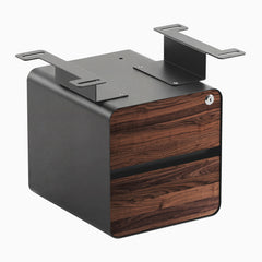 Desky Minimal Under Desk Cabinet, Walnut Hardwood, Space Gray frame