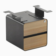 Desky Minimal Under Desk Cabinet, White Ash Hardwood, Space Gray frame