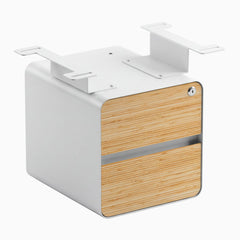 Desky minimal under desk cabinet white frame, bamboo front