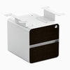 Desky minimal under desk cabinet white frame, dark bamboo front