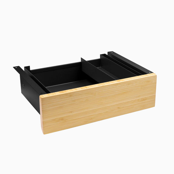 Desky Minimal Under Desk Drawer, Bamboo desktop, Black frame