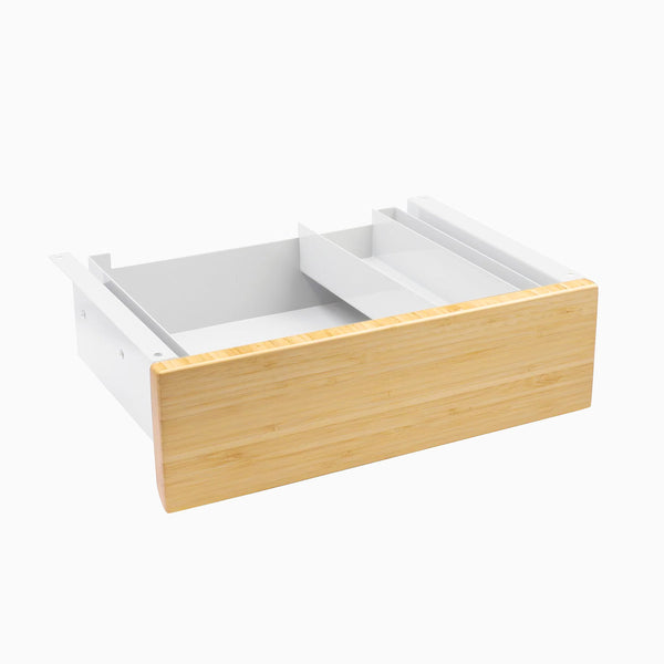 Desky Minimal Under Desk Drawer, Bamboo desktop, White frame