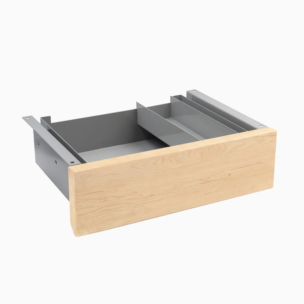 Desky Minimal Under Desk Drawer, Maple Hardwood desktop, Gray frame