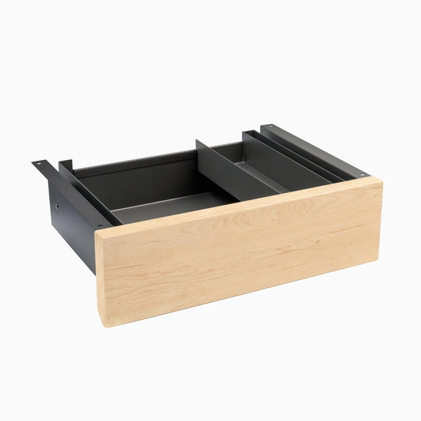 Desky Minimal Under Desk Drawer, Maple Hardwood desktop, Space Gray frame
