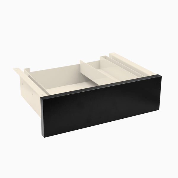 Desky Minimal Under Desk Drawer, Black Laminate desktop, Wheat frame