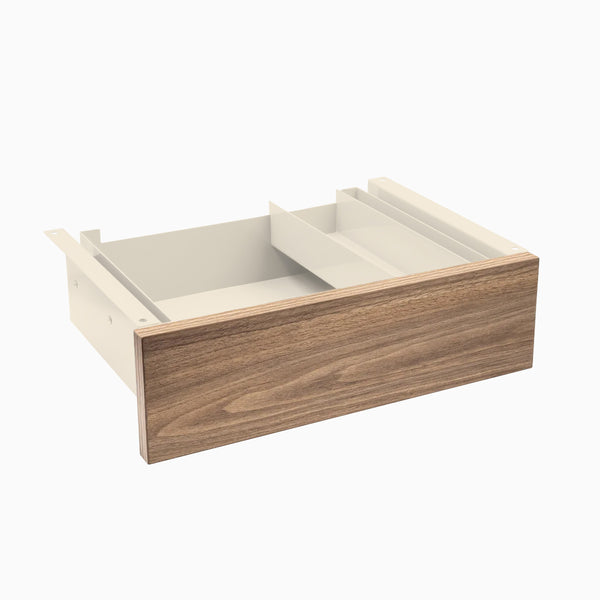 Desky Minimal Under Desk Drawer, Natural Walnut Laminate desktop, Wheat frame