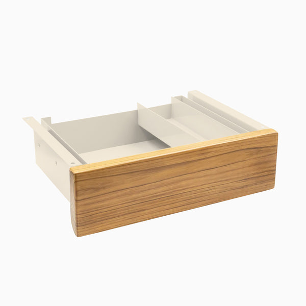 Desky Minimal Under Desk Drawer, Teak Hardwood desktop, Wheat frame
