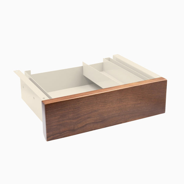 Desky Minimal Under Desk Drawer, Walnut Hardwood desktop, Wheat frame