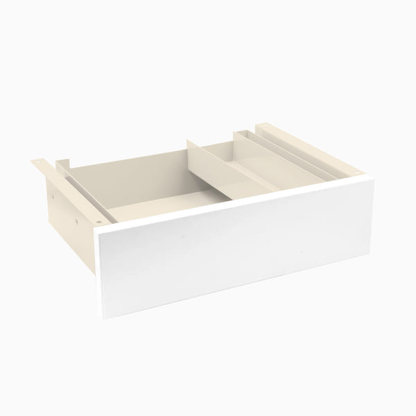 Desky Minimal Under Desk Drawer, White Laminate desktop, Wheat frame