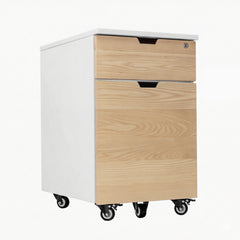 Desky Wooden Minimal Filing Cabinet, White frame, Bamboo