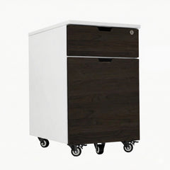 Desky Wooden Minimal Filing Cabinet, White frame, Burnished Wood Laminate