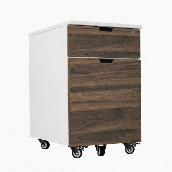 Desky Wooden Minimal Filing Cabinet, White frame, Jarrah Legno Laminate