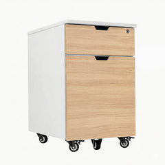 Desky Wooden Minimal Filing Cabinet, White frame, Sublime Teak Laminate