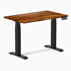 Desky Dual Mini Hardwood Sit Stand Desk, Pheasantwood desktop, Matte Black frame