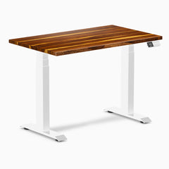Desky Dual Mini Hardwood Sit Stand Desk, Pheasantwood desktop, White frame