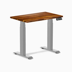 Desky Dual Mini Hardwood Sit Stand Desk, Pheasantwood desktop, Gray frame