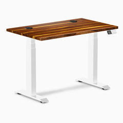 Desky Dual Mini Hardwood Sit Stand Desk, Pheasantwood desktop, White frame