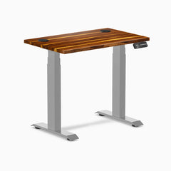 Desky Dual Mini Hardwood Sit Stand Desk, Pheasantwood desktop, Gray frame