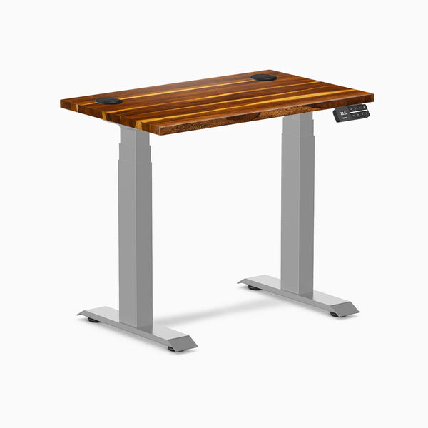 Desky Dual Mini Hardwood Sit Stand Desk, Pheasantwood desktop, Gray frame