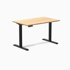 Desky Single Sit Stand Desk, Bamboo desktop, Black frame