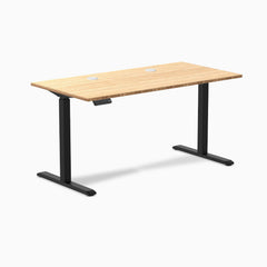Desky Single Sit Stand Desk, Bamboo desktop, Black frame