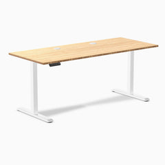 Desky Single Sit Stand Desk, Bamboo desktop, White frame