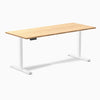 Desky Single Sit Stand Desk, Bamboo desktop, White frame