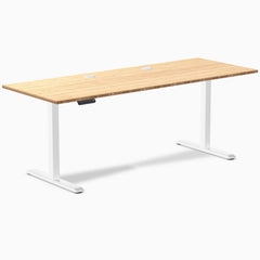 Desky Single Sit Stand Desk, Bamboo desktop, White frame