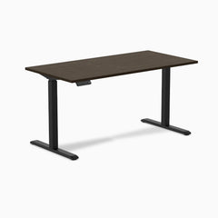 Desky Single Sit Stand Desk, Dark Bamboo desktop, Black frame