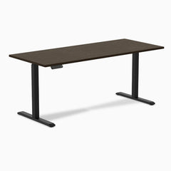 Desky Single Sit Stand Desk, Dark Bamboo desktop, Black frame