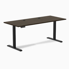 Desky Single Sit Stand Desk, Dark Bamboo desktop, Black frame