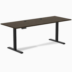 Desky Single Sit Stand Desk, Dark Bamboo desktop, Black frame